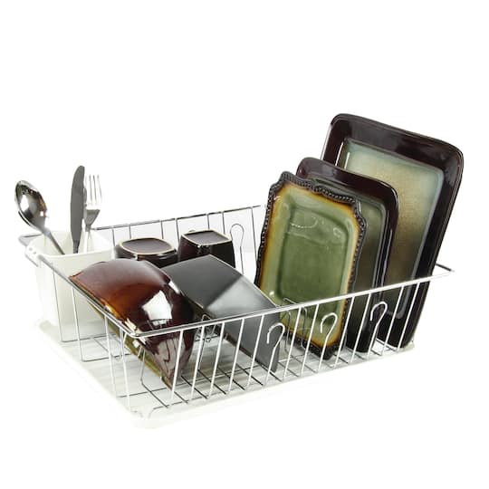 DR-102 17.5 in. Single Level Dish Rack with 14 Plate Positioners & Detachable Utensil Holder, White